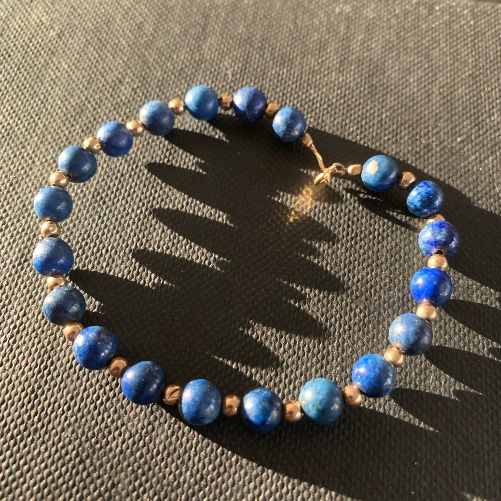 14K Gold Blue Lapis Gold Beads Bracelet 6.5”